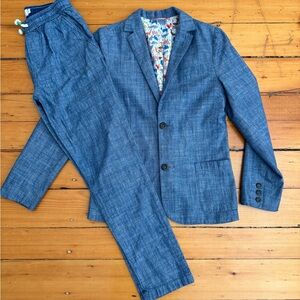 Boden Chambray Blue Kids Blazer and Pants Set